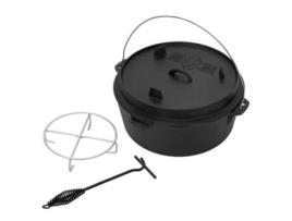 Conjunto de Forno Holandês para Churrasco 13.6L em Ferro Fundido Preto com Levantador de Tampa e Base BBQ#BOSS