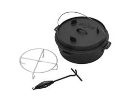 Conjunto de Forno Holandês para Churrasco 7.3L em Ferro Fundido Preto com Levantador de Tampa e Base BBQ#BOSS