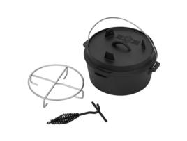 Conjunto de Forno Holandês para Churrasco 4.2L em Ferro Fundido Preto com Levantador de Tampa e Base BBQ#BOSS