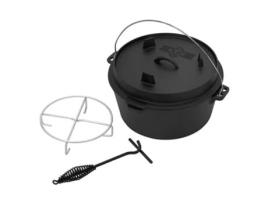 Conjunto de Forno Holandês para Churrasco 9L em Ferro Fundido Preto com Levantador de Tampa e Base de Apoio BBQ#BOSS