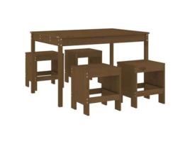 Conjunto 5 jantar p/ jardim VIDA XL madeira pinho maciça castanho mel