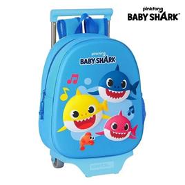 Mochila Escolar 3D com Rodas 705 Baby Shark Azul Claro