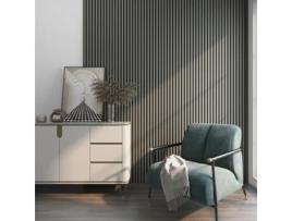 8x Conjunto de painéis de parede de Vanga acústicos em MDF e feltro 120 x 60 x 2 cm (5,76 m²) Crez de carvalho cinza claro NEU.HOLZ