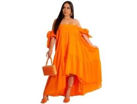 Vestido FYY Rodado Ombro Poliéster Laranja (2XL)