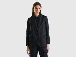 Benetton, Blazer Em Linho Puro, size , Preto, Mulher