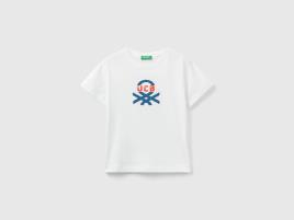 Benetton, T-shirt 100% Algodão Orgânico Com Estampa, size 3-4, Branco, Crianças