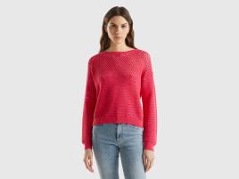 Benetton, Camisola Com Perfurações Boxy Fit, size S, Fúcsia, Mulher
