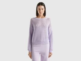 Benetton, Camisola Com Perfurações Boxy Fit, size S, Lilás, Mulher