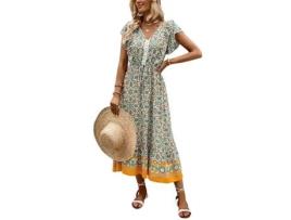 Vestido CABLECC Fyy Estampa Babados Algodão Multicor (L)