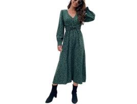 Vestido FYY Longa Leopardo Longo Poliéster Verde (S)