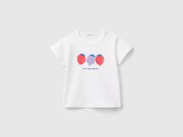 Benetton, T-shirt Com Estampa E Bordado, size 12-18, Branco, Crianças