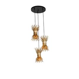 Candeeiro suspenso Art Déco dourado 3 luzes - Wesley