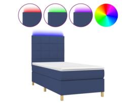  - Cama Box Spring com Colchão e Led 80X200 Cm Tecido Azul