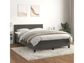  - Cama com Molas/Colchão 140X190 Cm Veludo Cinzento-Escuro