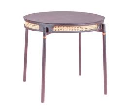 Mesa de jantar redonda retrô com detalhes em rattan  - north 81x81