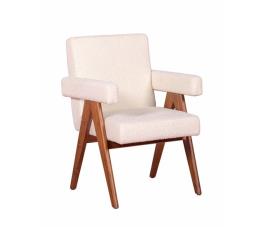 Poltrona rústica com braços em teca e tecido bouclé - compass