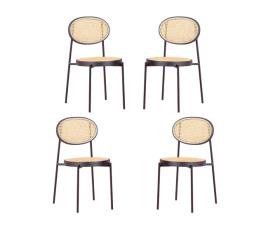 Pacote de 4 cadeiras retrô com detalhes em rattan - preston