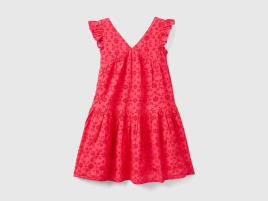 Benetton, Vestido Com Bordado Inglês, size L, Fúcsia, Crianças
