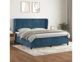 Cama com Molas/Colchão 200X200 Cm Veludo Azul-Escuro