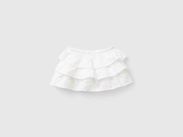 Benetton, Saia Com Bordado Inglês, size 6-9, Branco, Crianças