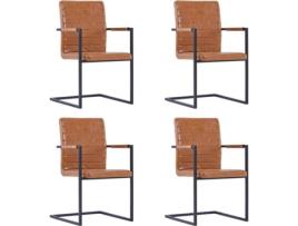 Conjunto 4 Cadeiras de Refeição  278630 Cantilever Couro Artificial Conhaque