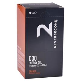 Neversecond C30 60ml Orange Energy Gels Box 12 Units Transparente