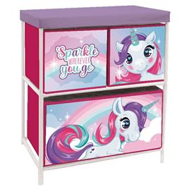 Zaska 3 Drawer Unicorn Storage Shelf Rosa