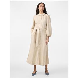 Yas Flaxy Long Sleeve Long Dress Beige XL Mulher