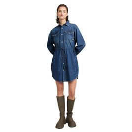 G-star Relaxed Drawcord Long Sleeve Short Dress Azul L Mulher