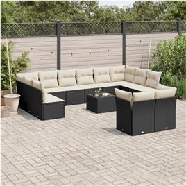 vidaXL 13 pcs conjunto de sofás de jardim com almofadões vime PE preto