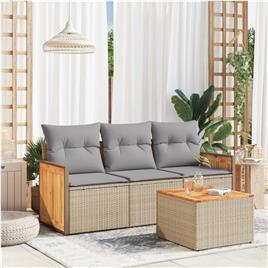vidaXL 4 pcs conjunto de sofás para jardim c/ almofadões vime PE bege