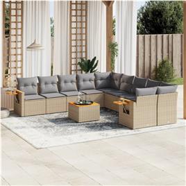 vidaXL 11 pcs conjunto sofás de jardim c/ almofadões vime PE bege