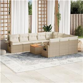 vidaXL 11 pcs conjunto sofás de jardim c/ almofadões vime PE bege
