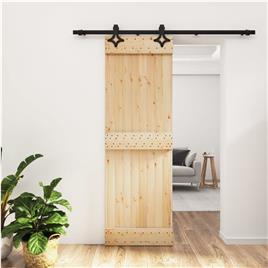 vidaXL Porta de correr com ferragens 70x210 cm madeira de pinho maciça