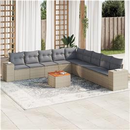 vidaXL 10 pcs conjunto de sofás p/ jardim com almofadões vime PE bege