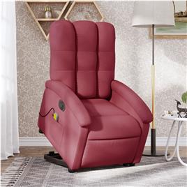 vidaXL Poltrona elevatória de massagens elétrica tecido vermelho tinto