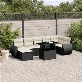 vidaXL 8 pcs conjunto sofás de jardim com almofadões vime PE preto