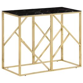 vidaXL Mesa consola aço inoxidável e vidro temperado dourado