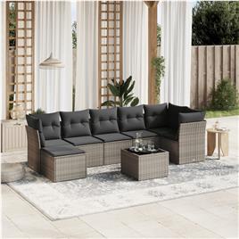 vidaXL 8 pcs conjunto sofás de jardim c/ almofadões vime PE cinzento