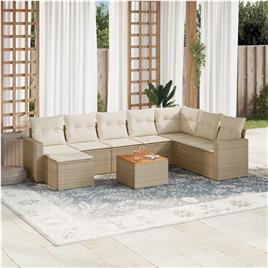 vidaXL 9 pcs conjunto de sofás p/ jardim com almofadões vime PE bege