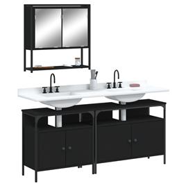 vidaXL 3 pcs conjunto móveis casa de banho derivados de madeira preto