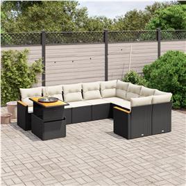 vidaXL 10 pcs conjunto sofás de jardim c/ almofadões vime PE preto