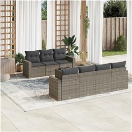 vidaXL 8 pcs conjunto sofás de jardim c/ almofadões vime PE cinzento