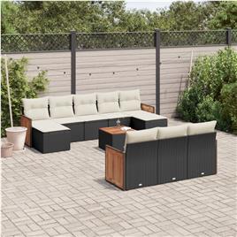 vidaXL 11 pcs conjunto sofás de jardim c/ almofadões vime PE preto
