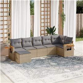 vidaXL 7 pcs conjunto de sofás p/ jardim com almofadões vime PE bege