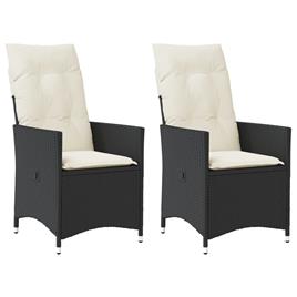 vidaXL Cadeiras de jardim reclináveis c/ almofadões 2pcs vime PE preto