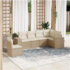 vidaXL 6 pcs conjunto de sofás p/ jardim com almofadões vime PE bege