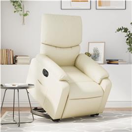 vidaXL Poltrona reclinável elevatória elétrica couro artificial creme
