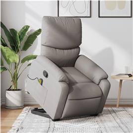 vidaXL Poltrona elevatória de massagens tecido cinzento-acastanhado