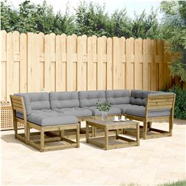 vidaXL 6 pcs conjunto sofás de jardim c/ almofadões pinho impregnado